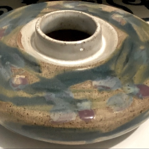 Artisan Hand-Painted Water Iris Ceramic Flower Frog Vase Artist Signed - Picture 2 of 6